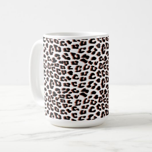 Schwarzweißdruck und Weißleopard Kaffeetasse (Vorderseite Links)