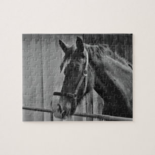 Schwarzweißes Pferd - Tierfotografie Kunst Puzzle