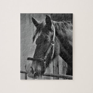 Schwarzweißes Pferd - Tierfotografie Kunst Puzzle