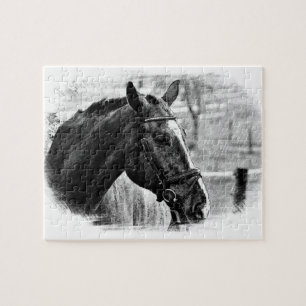 Schwarzweißes Pferd - Tierfotografie Kunst Puzzle