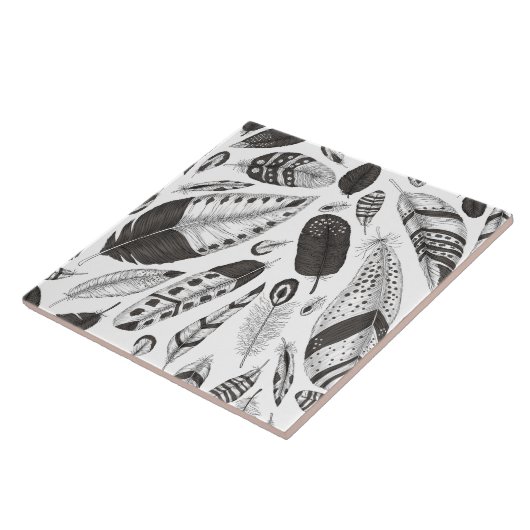 Schwarzweißfedern Fliese (Seite)