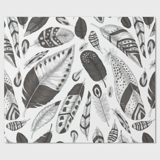 Schwarzweißfedern Geschenkpapier (Flach)