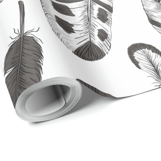 Schwarzweißfedern Geschenkpapier (Rolleneckpunkt)