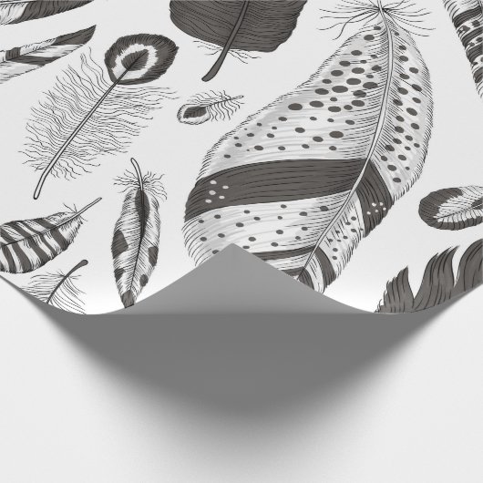 Schwarzweißfedern Geschenkpapier (Ecke)