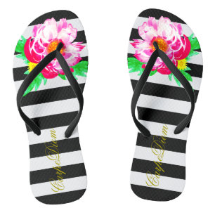 Schwarzweißflip Flops Wasserfarbe Peony Carpe Diem Badesandalen