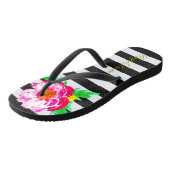 Schwarzweißflip Flops Wasserfarbe Peony Carpe Diem Badesandalen (Schrägansicht)