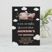 Schwarzweißflugzeug Einladung zum Geburtstag (Stehend Vorderseite)