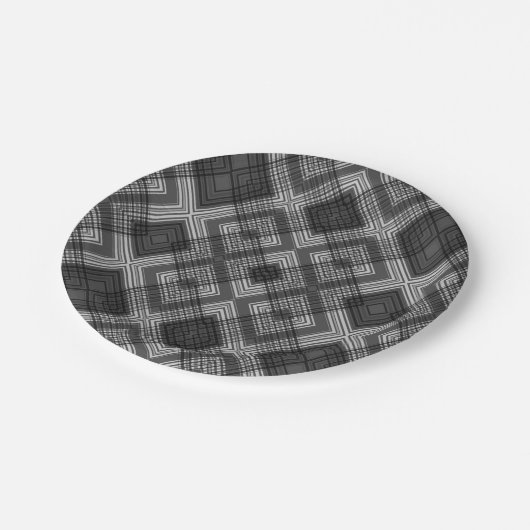 Schwarzweißgeometrie Pappteller (Schrägansicht)