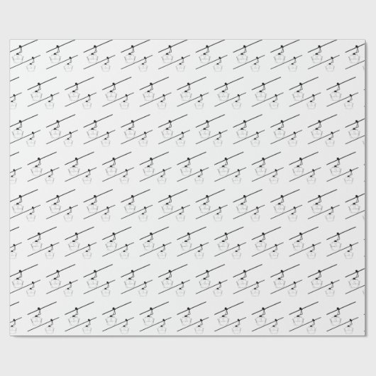 SchwarzweißGondeln mit Skiern Geschenkpapier (Flach)