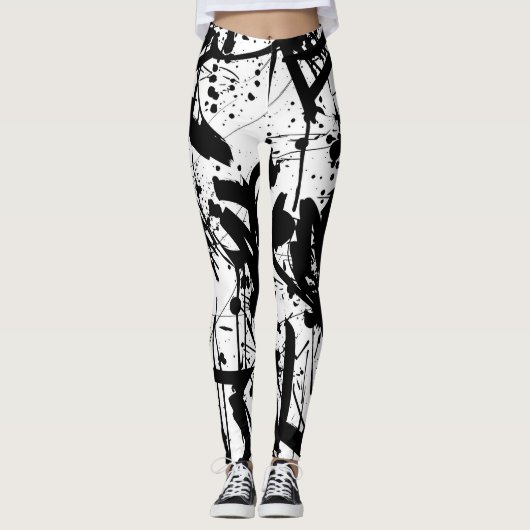 Schwarzweißgraffiti Leggings (Vorderseite)