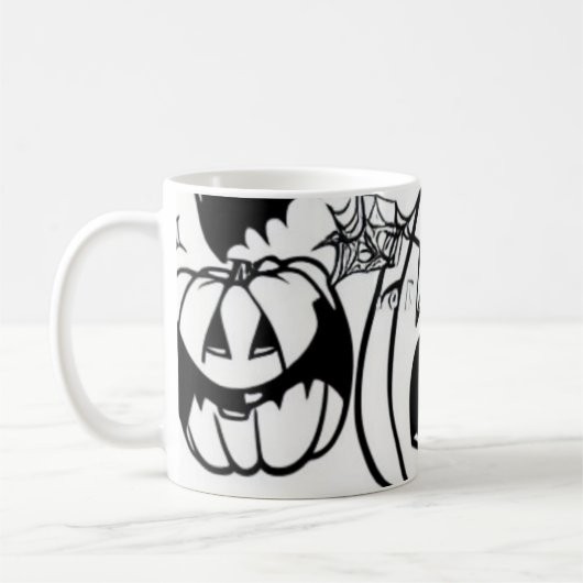 Schwarzweißhalloween Cartoon Spaß Kaffeetasse (Links)