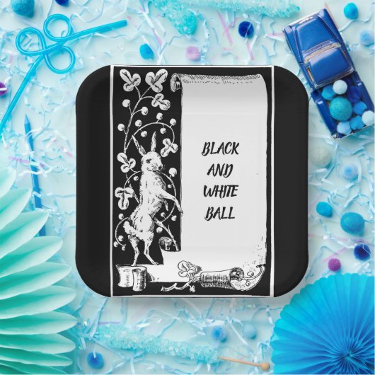 Schwarzweißhase mit Bildrolle Pappteller (Party)