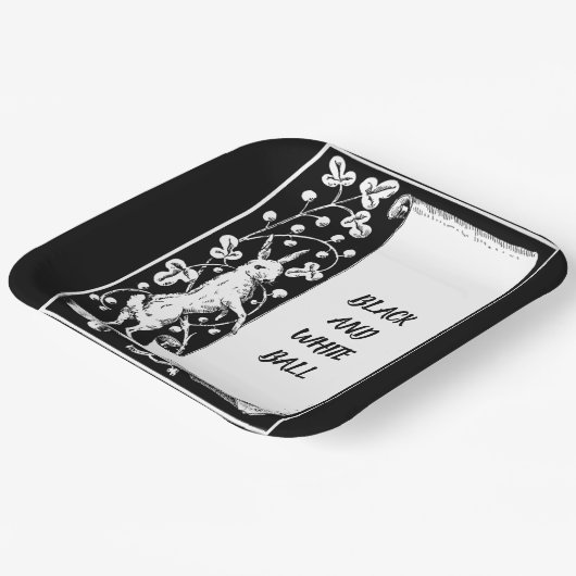 Schwarzweißhase mit Bildrolle Pappteller (Gewinkelt)