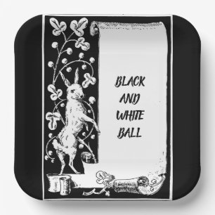 Schwarzweißhase mit Bildrolle Pappteller