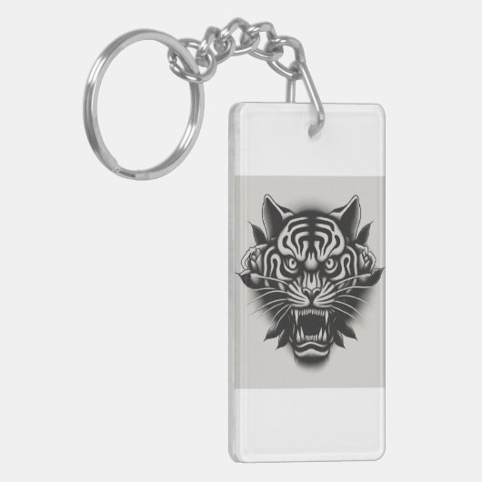 Schwarzweißiger Tiger Schlüsselanhänger (Vorderseite links)