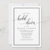Schwarzweißkalligrafie-Script-Brautparty I Einladung (Vorderseite)
