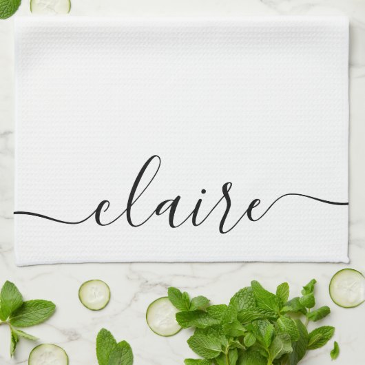 Schwarzweißkalligrafie-Script-Individuelle Name Geschirrtuch (Gefaltet)