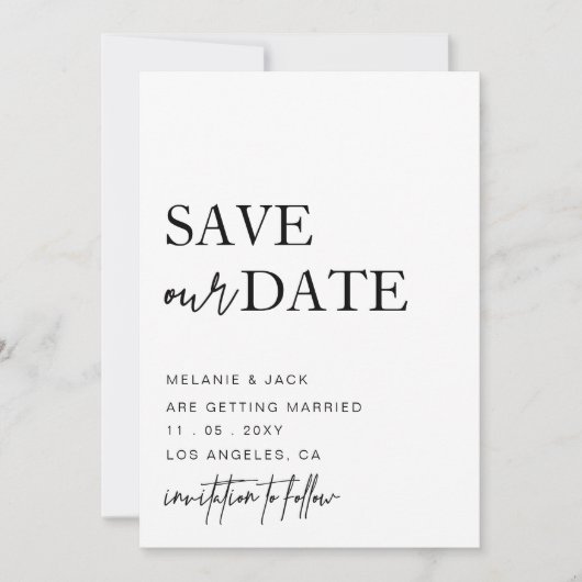 Schwarzweißkalligraphie Save the Date (Vorderseite)