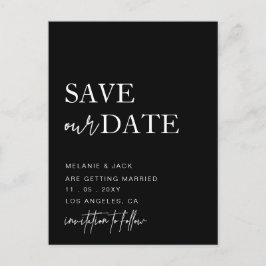 Schwarzweißkalligraphie Save the Date Ankündigungspostkarte