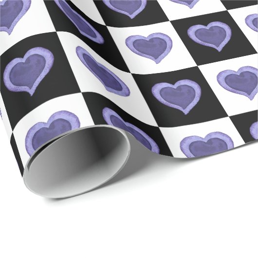 Schwarzweißkarton, lila Herzen Geschenkpapier (Rolleneckpunkt)