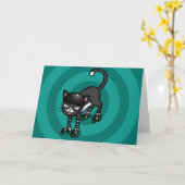 Schwarzweißkatze auf Rollerskiern Karte (Gelbe Blume)