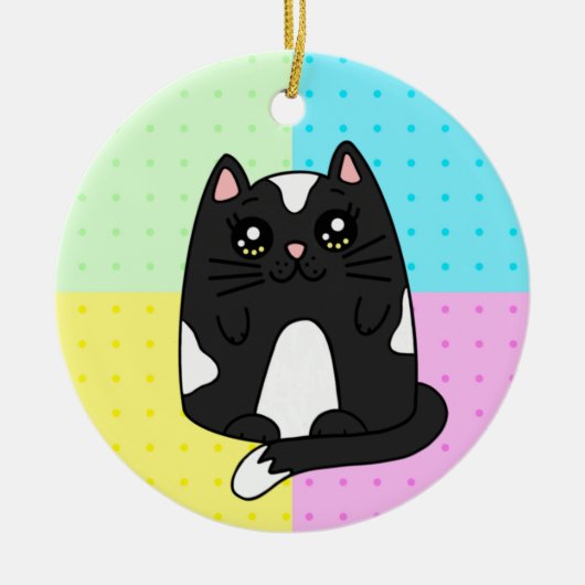 Schwarzweißkatze Keramik Ornament (Vorne)