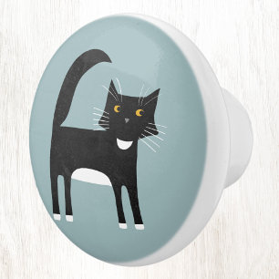 Schwarzweißkatze Keramikknauf