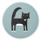 Schwarzweißkatze Keramikknauf (Vorderseite)