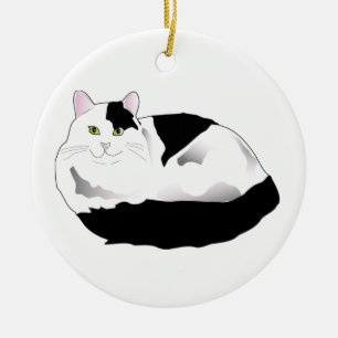 Schwarzweißkatze Keramikornament