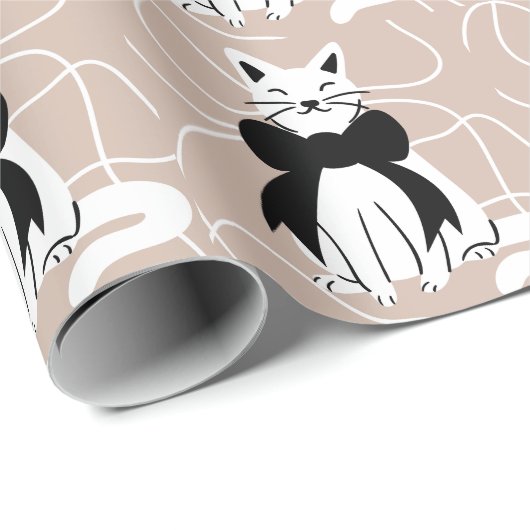 Schwarzweißkatze mit abstrakter Linie Geschenkpapier (Rolleneckpunkt)