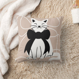 Schwarzweißkatze mit abstrakter Linie Kissen