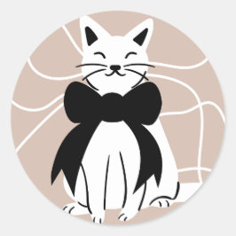 Schwarzweißkatze mit abstrakter Linie Runder Aufkleber