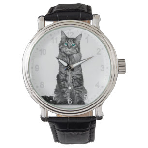 Schwarzweißkatze mit grünen Augen Armbanduhr