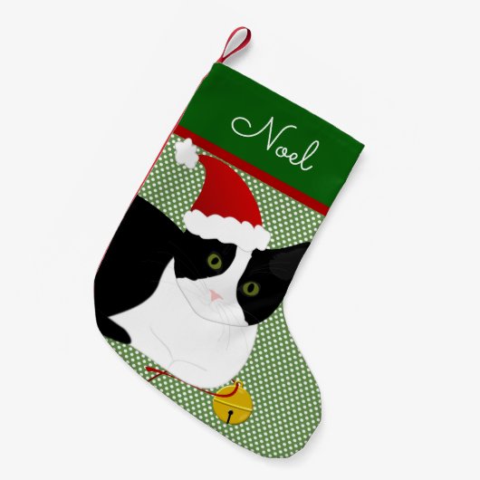 Schwarzweißkatze Personalisiert Kleiner Weihnachtsstrumpf (Vorderansicht (hängend))
