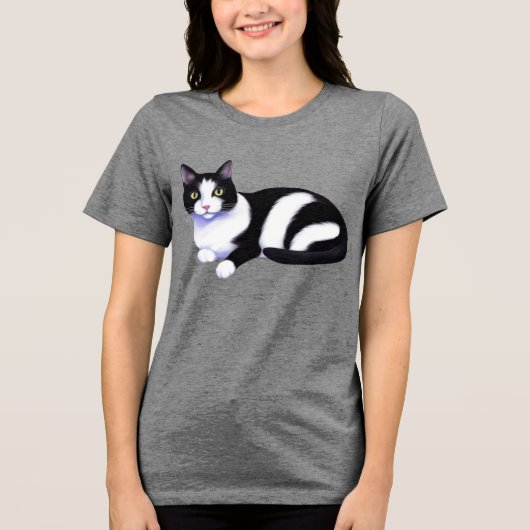 Schwarzweißkatze Tri-Blend Shirt (Vorderseite)