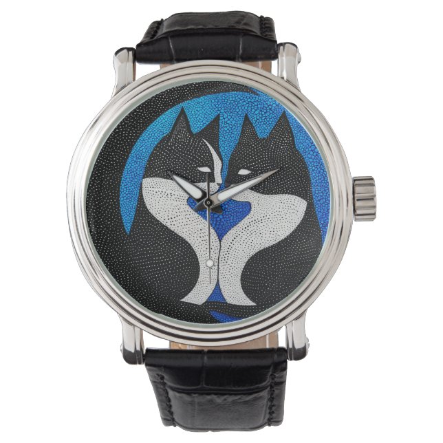 Schwarzweißkatzen Armbanduhr (Vorderseite)