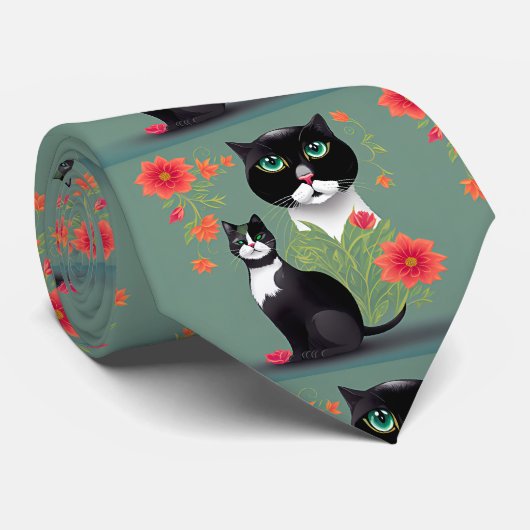 Schwarzweißkatzen mit Blume Krawatte (Gerollt)