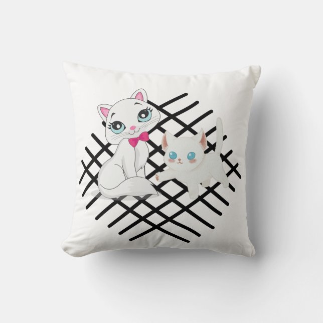 Schwarzweißkatzendesign Kissen (Vorderseite)