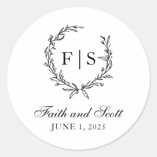 Schwarzweißkleber für Monogramm Runder Aufkleber (Vorderseite)