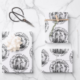Schwarzweißkranz und Foto Geschenkpapier Set