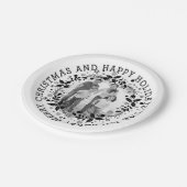 Schwarzweißkranz und Foto Pappteller (Schrägansicht)