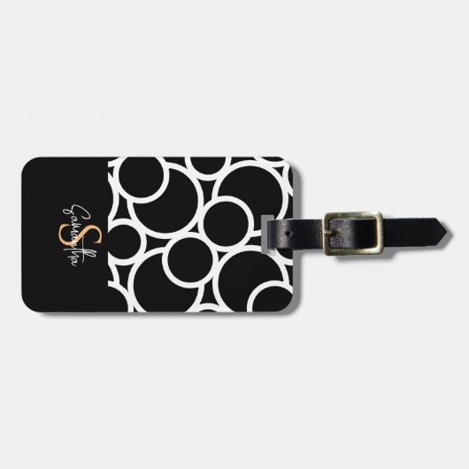 Schwarzweißkreismuster mit Monogramm Gepäckanhänger (Vorderseite horizontal)