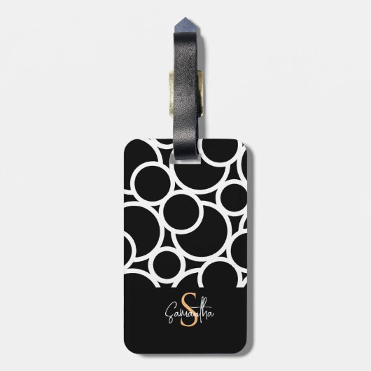 Schwarzweißkreismuster mit Monogramm Gepäckanhänger (Rückseite vertikal)