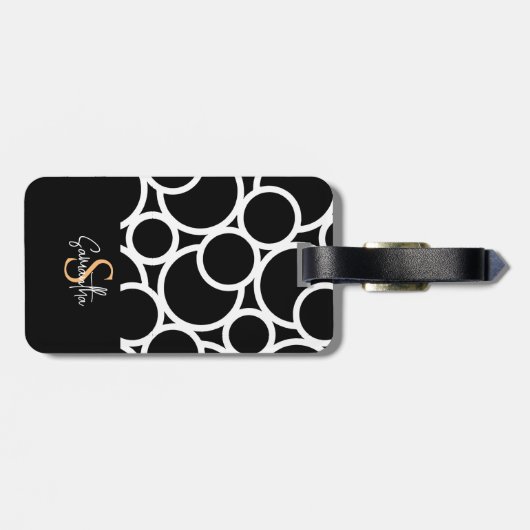 Schwarzweißkreismuster mit Monogramm Gepäckanhänger (Rückseite horizontal)