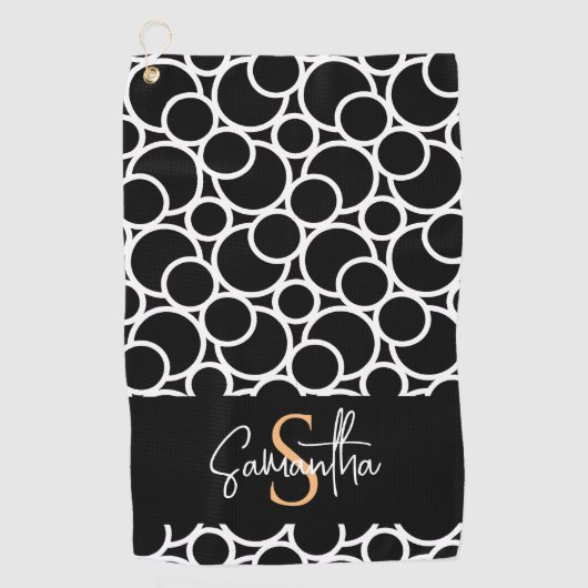 Schwarzweißkreismuster mit Monogramm Golfhandtuch (Vorderseite)
