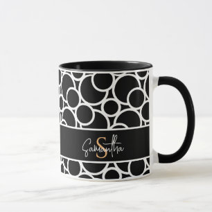 Schwarzweißkreismuster mit Monogramm Tasse