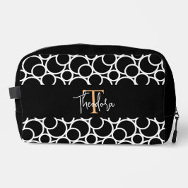 Schwarzweißkreismuster mit Monogramm Waschbeutel