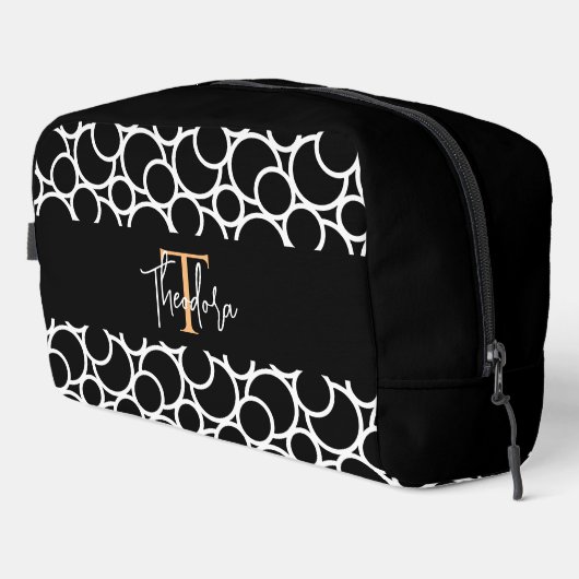 Schwarzweißkreismuster mit Monogramm Waschbeutel (Rechte Ecke)