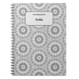 Schwarzweißkreismuster mit Namensschild Notizblock