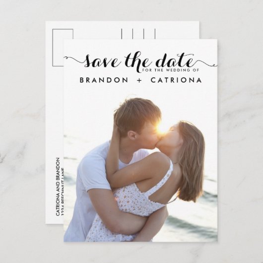 SCHWARZWEISSKRIPT SAVE THE DATE POSTCARD ANKÜNDIGUNGSPOSTKARTE (Vorne/Hinten)